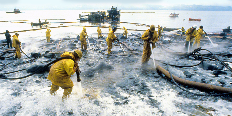 Exxon Valdez beach cleaning